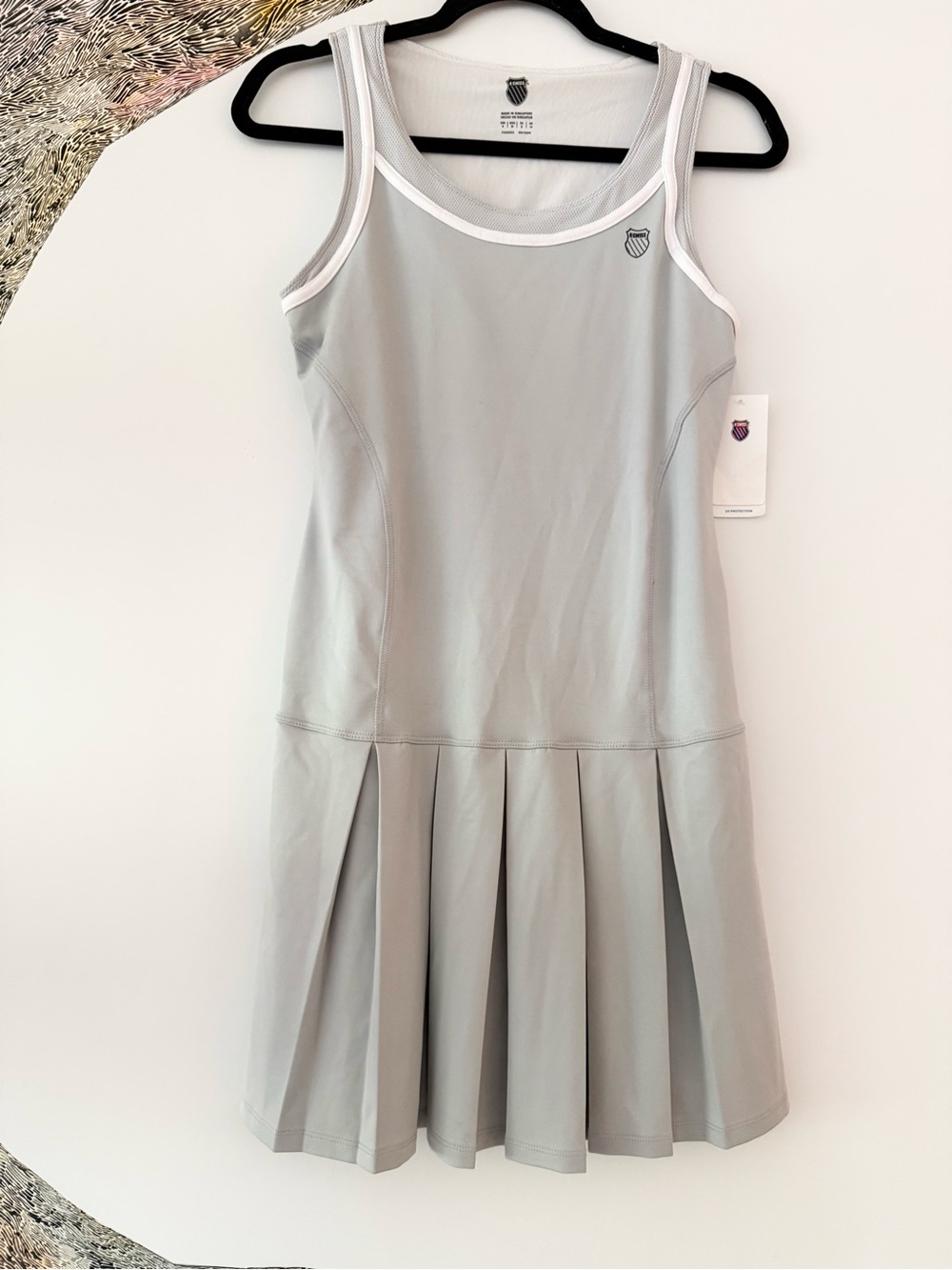 K-Swiss Girls' Tank Pleated Tennis Dress - High Rise Grey  with White Trim S